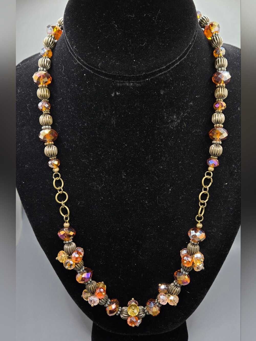 Artisan Necklace Amber Orange & Pink Faceted Glass Crystal Handmade